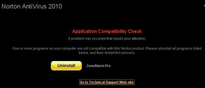 Norton 2010 Not Compatible with Zone Alarm Pro